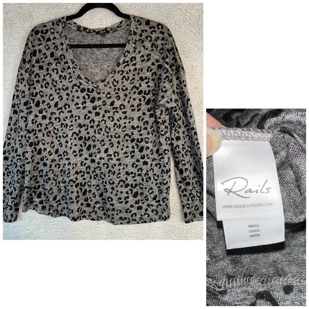 Rails Top Women's Small Gray Sami Charcoal Leopard Linen Blend‎ Knit Blouse